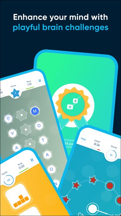 NeuroNation app screenshot: playful brain challenges on a level map